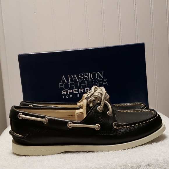 Sperry Topsiders, black leather, 7 - Picture 3 of 9